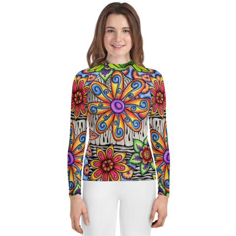 Flowers Over Dark Youth Rash Guard - Martin K Designs