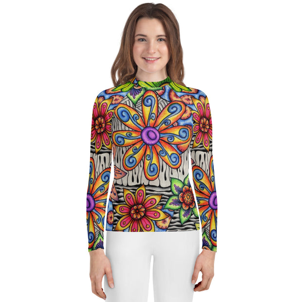 Flowers Over Dark Youth Rash Guard - Martin K Designs