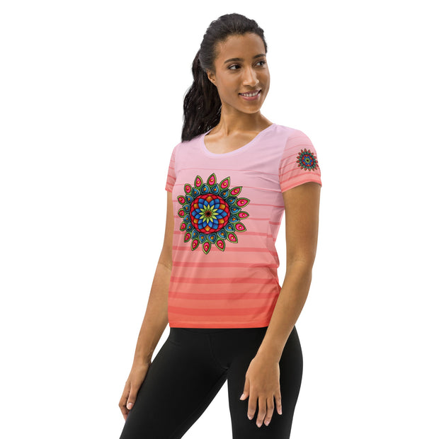 Heart Mandala Pink Women's Athletic T-shirt - Martin K Designs