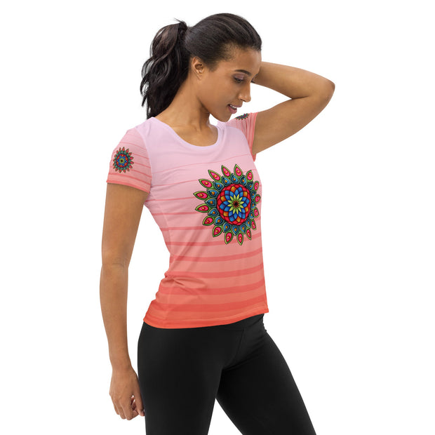 Heart Mandala Pink Women's Athletic T-shirt - Martin K Designs