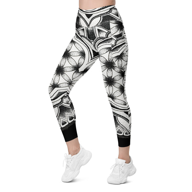 Mandala 12 Black Capri High Rise Leggings with pockets - Martin K Designs