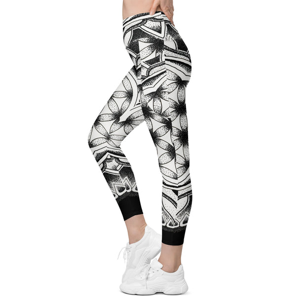 Mandala 12 Black Capri High Rise Leggings with pockets - Martin K Designs