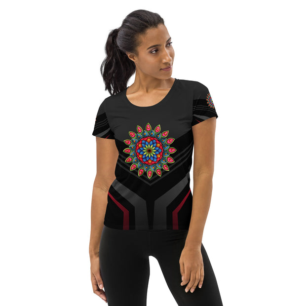 Mandala 21 Black Women's Athletic T-shirt - Martin K Designs