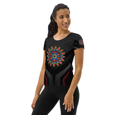Mandala 21 Black Women's Athletic T-shirt - Martin K Designs