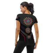 Mandala 21 Black Women's Athletic T-shirt - Martin K Designs