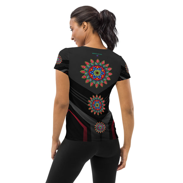 Mandala 21 Black Women's Athletic T-shirt - Martin K Designs