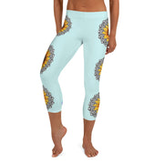 Mandala 25 Sunflower Mid Rise Capri Leggings Light Blue - Martin K Designs