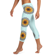 Mandala 25 Sunflower Mid Rise Capri Leggings Light Blue - Martin K Designs