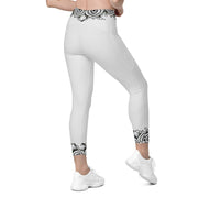 Mandala 25 Whisper Grey Capri High Rise Leggings with pockets - Martin K Designs