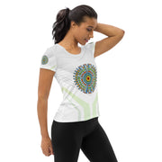 Mandala 37 White Women's Athletic T-shirt - Martin K Designs