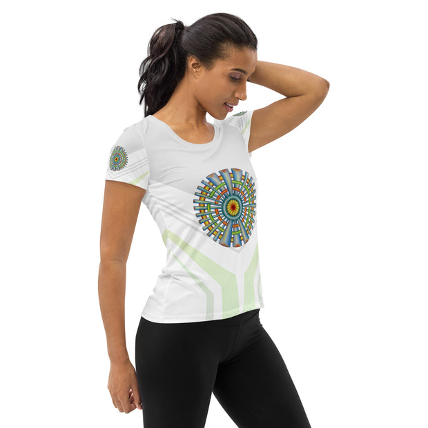 Mandala 37 White Women's Athletic T-shirt - Martin K Designs