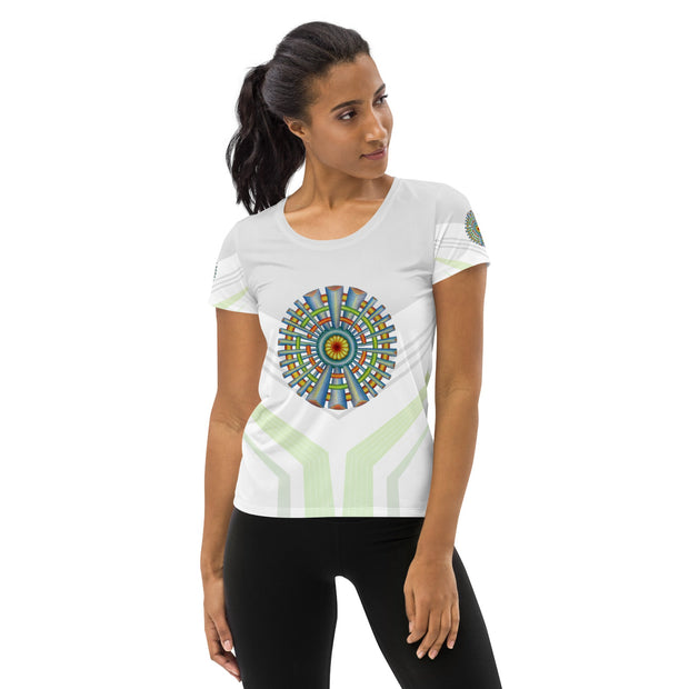 Mandala 37 White Women's Athletic T-shirt - Martin K Designs