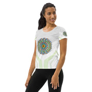 Mandala 37 White Women's Athletic T-shirt - Martin K Designs