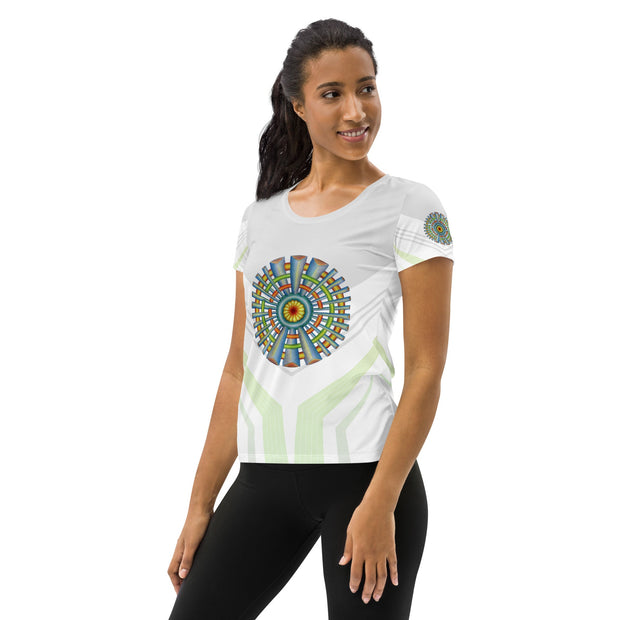 Mandala 37 White Women's Athletic T-shirt - Martin K Designs