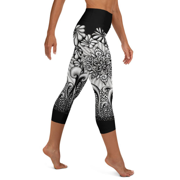 Mandala Burst High Rise Yoga Capri Leggings with Inside Pocket - Martin K Designs