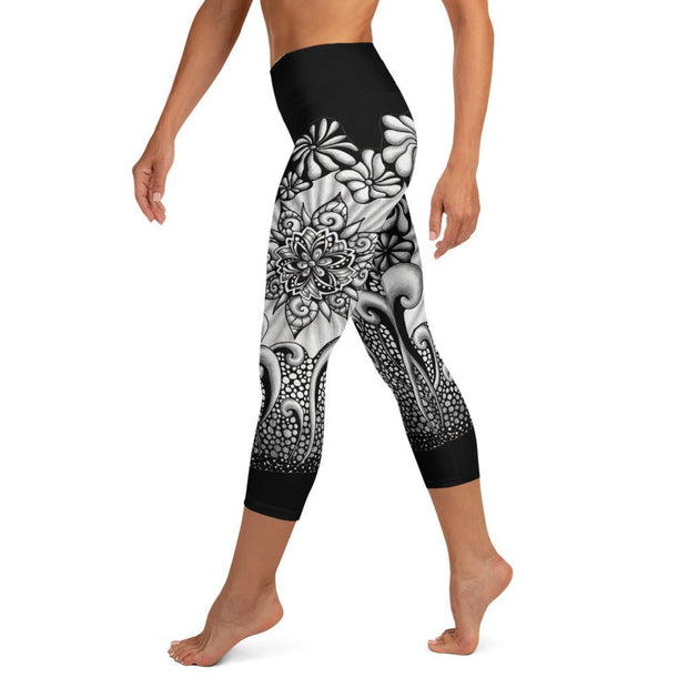 Mandala Burst High Rise Yoga Capri Leggings with Inside Pocket - Martin K Designs