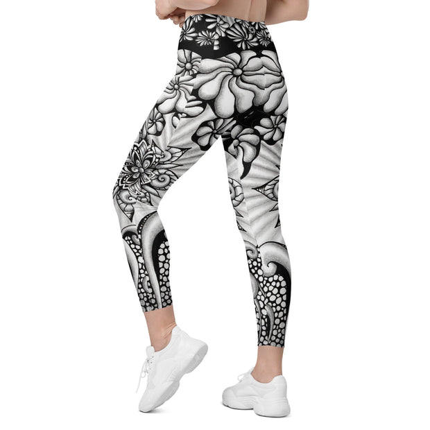 Mandala Burst High Rise Yoga Capri Leggings with Pockets - Martin K Designs