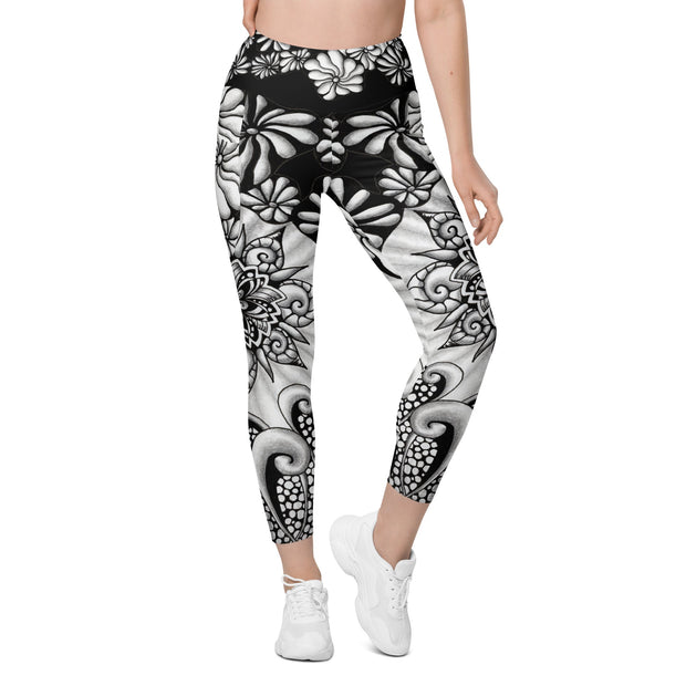 Mandala Burst High Rise Yoga Capri Leggings with Pockets - Martin K Designs