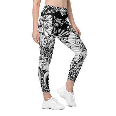 Mandala Burst High Rise Yoga Capri Leggings with Pockets - Martin K Designs