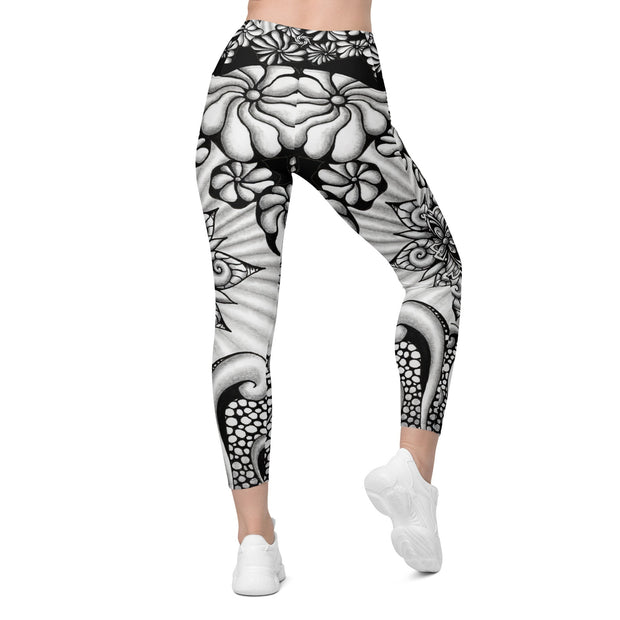 Mandala Burst High Rise Yoga Capri Leggings with Pockets - Martin K Designs