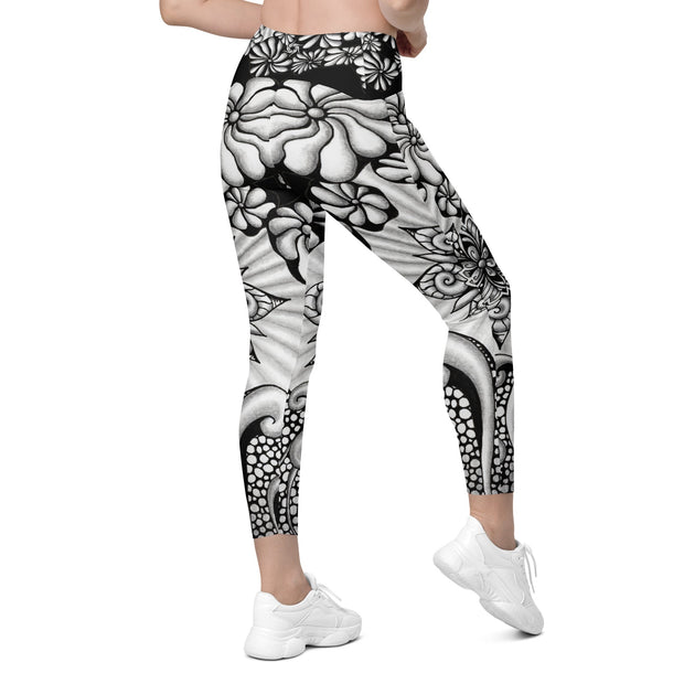 Mandala Burst High Rise Yoga Capri Leggings with Pockets - Martin K Designs