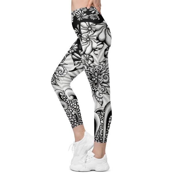 Mandala Burst High Rise Yoga Capri Leggings with Pockets - Martin K Designs