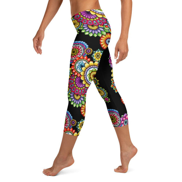 Mandala Collage 6 Mid Rise Capri Leggings - Martin K Designs