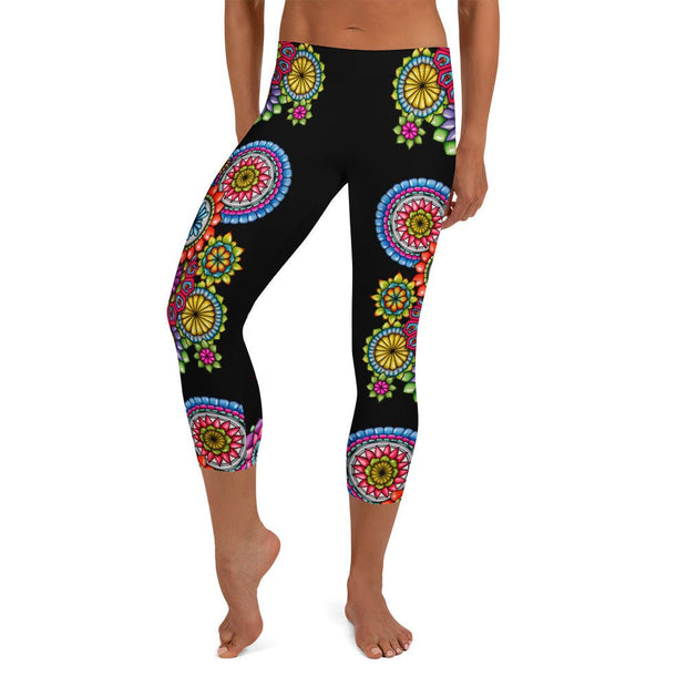 Mandala Collage 6 Mid Rise Capri Leggings - Martin K Designs