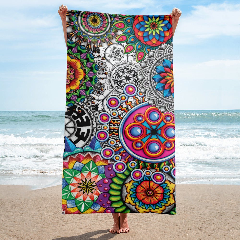 Peach Couture Round Beach Towel - 59 Inch Mandala Design, Super Absorbent Microfiber, Yoga & Pool Towel