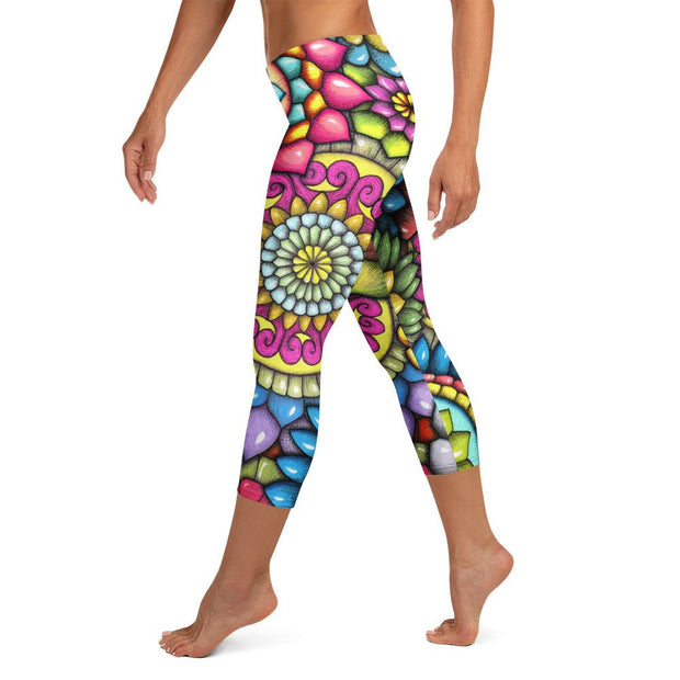 Mandala Collage II A Mid Rise Capri Leggings - Martin K Designs