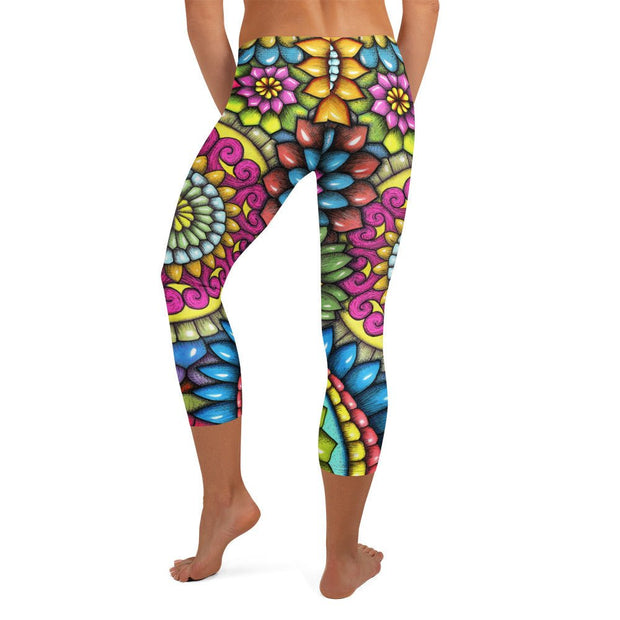 Mandala Collage II A Mid Rise Capri Leggings - Martin K Designs
