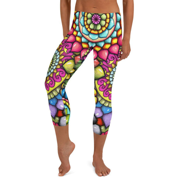 Mandala Collage II A Mid Rise Capri Leggings - Martin K Designs
