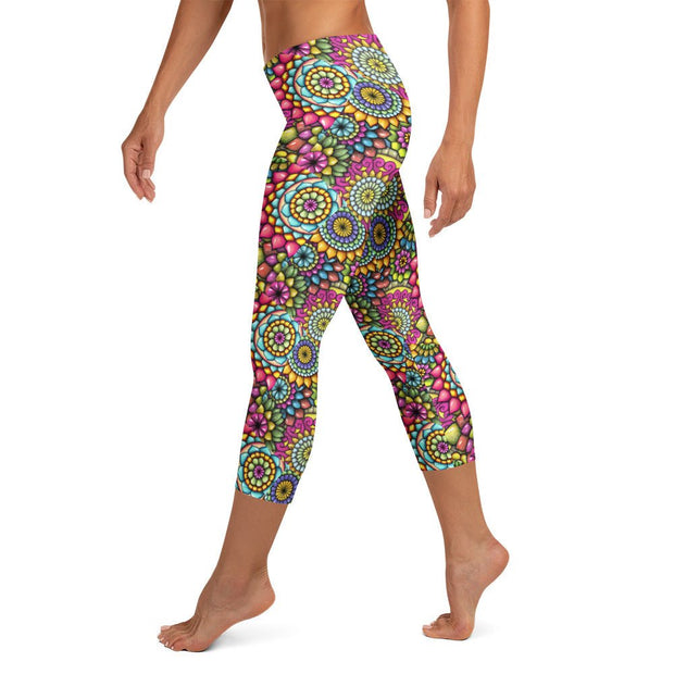 Mandala Collage II B Mid Rise Capri Leggings - Martin K Designs