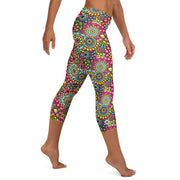 Mandala Collage II B Mid Rise Capri Leggings - Martin K Designs