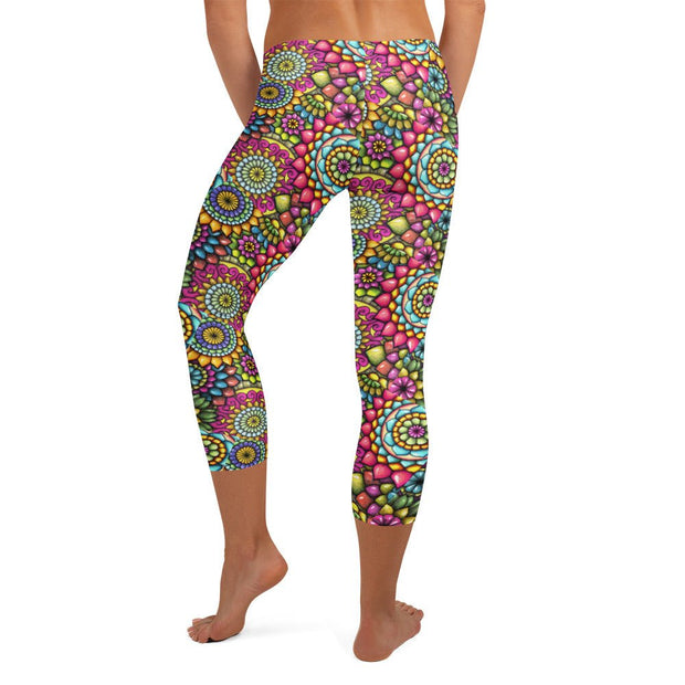 Mandala Collage II B Mid Rise Capri Leggings - Martin K Designs