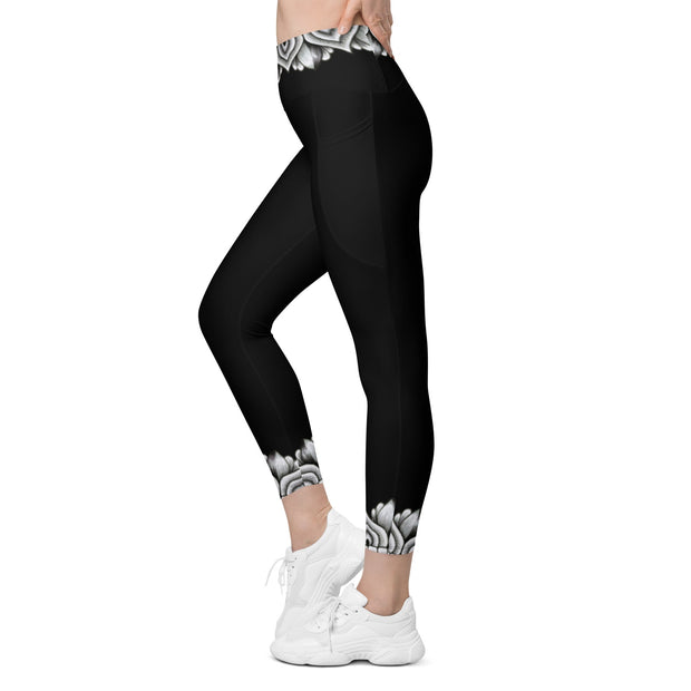 Restful Mandala Black Capri High Rise Leggings with pockets - Martin K Designs