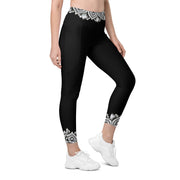Restful Mandala Black Capri High Rise Leggings with pockets - Martin K Designs
