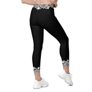 Restful Mandala Black Capri High Rise Leggings with pockets - Martin K Designs