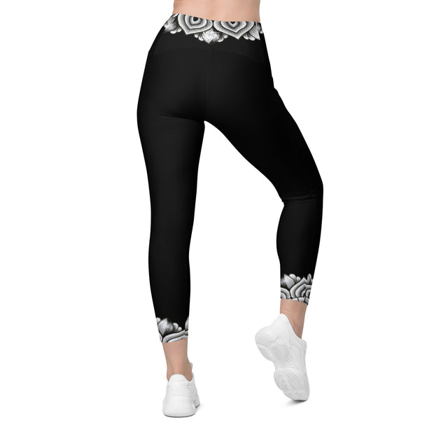 Restful Mandala Black Capri High Rise Leggings with pockets - Martin K Designs