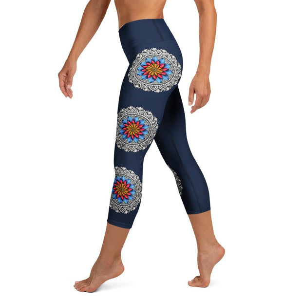 Restful Mandala High Rise Yoga Capri Leggings with Inside Pocket - Martin K Designs