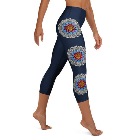 Restful Mandala High Rise Yoga Capri Leggings with Inside Pocket - Martin K Designs