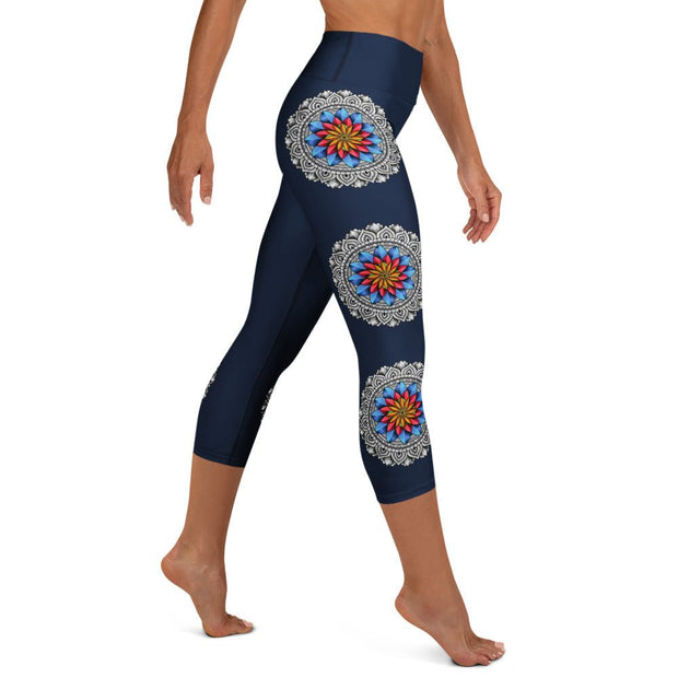Restful Mandala High Rise Yoga Capri Leggings with Inside Pocket - Martin K Designs