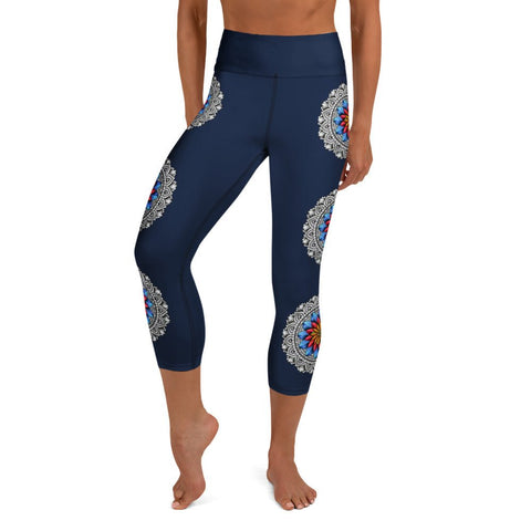 Restful Mandala High Rise Yoga Capri Leggings with Inside Pocket - Martin K Designs