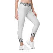Restful Mandala Whisper Grey Capri High Rise Leggings with pockets - Martin K Designs