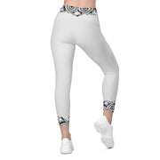 Restful Mandala Whisper Grey Capri High Rise Leggings with pockets - Martin K Designs