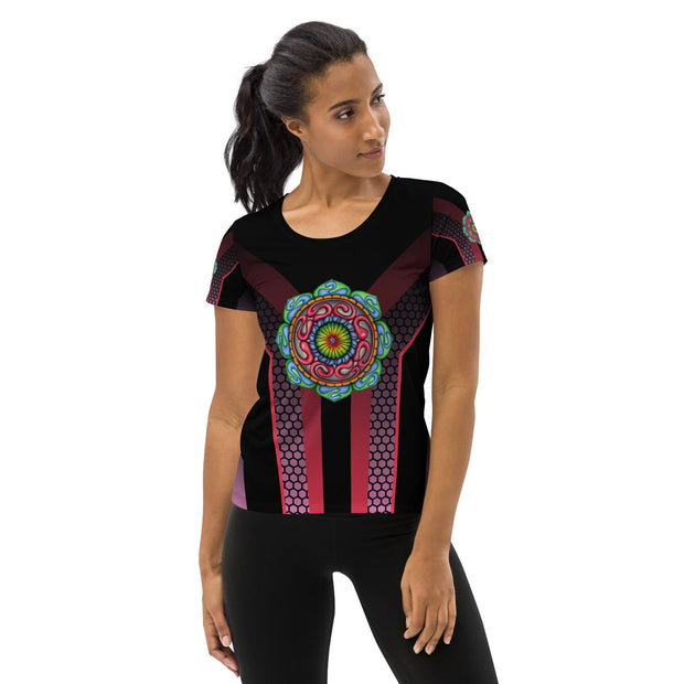 Root Mandala Black Women's Athletic T-shirt - Martin K Designs