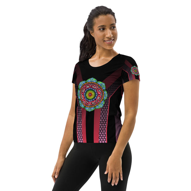 Root Mandala Black Women's Athletic T-shirt - Martin K Designs