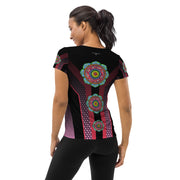 Root Mandala Black Women's Athletic T-shirt - Martin K Designs