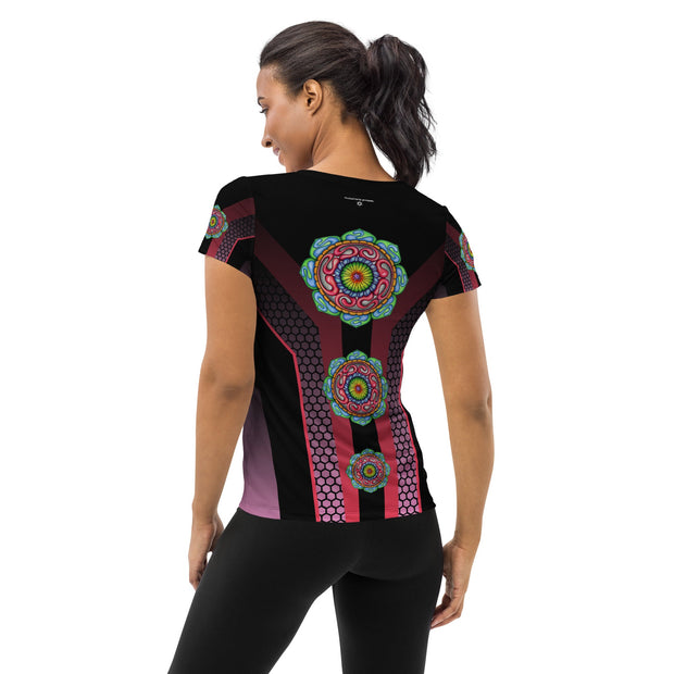 Root Mandala Black Women's Athletic T-shirt - Martin K Designs