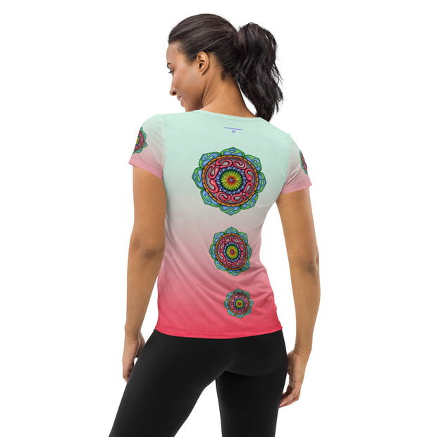 Root Mandala Pink Women's Athletic T-shirt - Martin K Designs